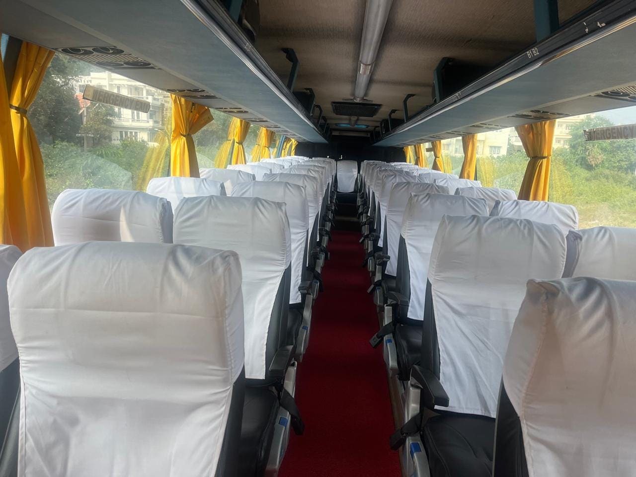 Interior seating of a tour coach used for group travel
